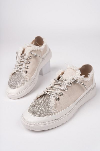 MUGGO Pantofi sport casual pentru femei, cu șireturi, cu strasuri, din denim