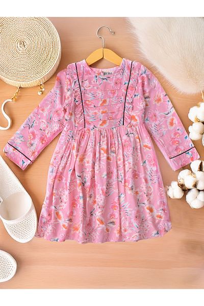 Bella Moda By Styli All-Over Floral Print Fit and Flare Dress with Long Sleeves