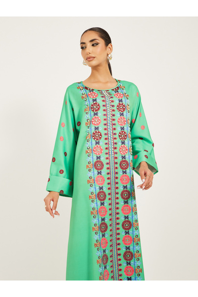 Styli panel embroidery jalabiya with border at hem
