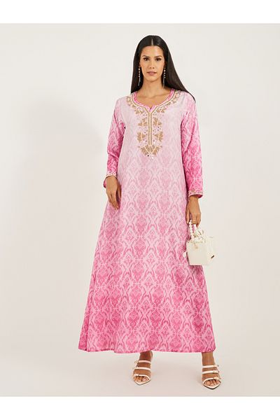 Maxim Creation By Styli Embroidered Notch Neck Printed A-Line Kaftan