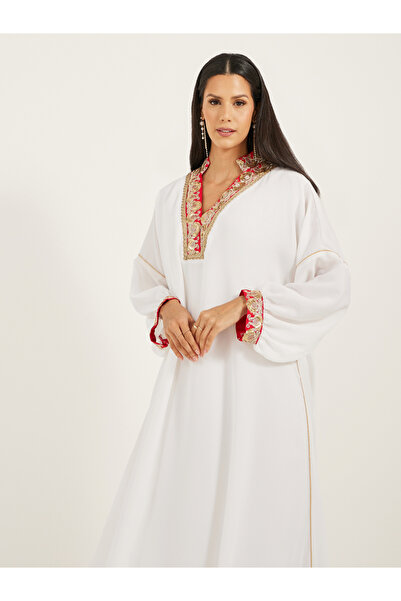 Maxim Creation By Styli Embroidered V-Neck Dropped Shoulder A-Line Kaftan