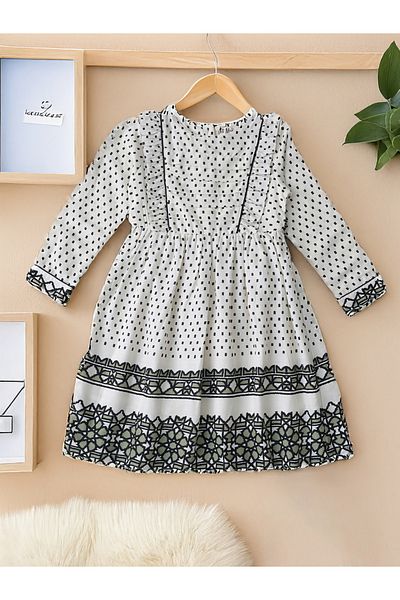 Bella Moda By Styli All-Over Print Fit and Flare Dress with Long Sleeves