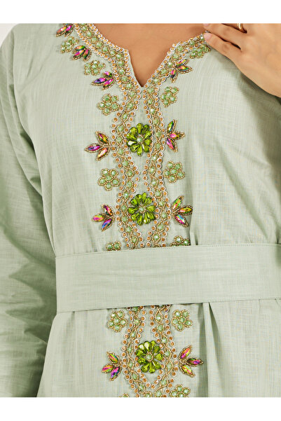 Maxim Creation By Styli Embroidered Notch Neck A-Line Jalabiya with Belt