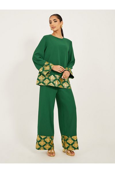 Styli Gold Border print Top and Pant modest set