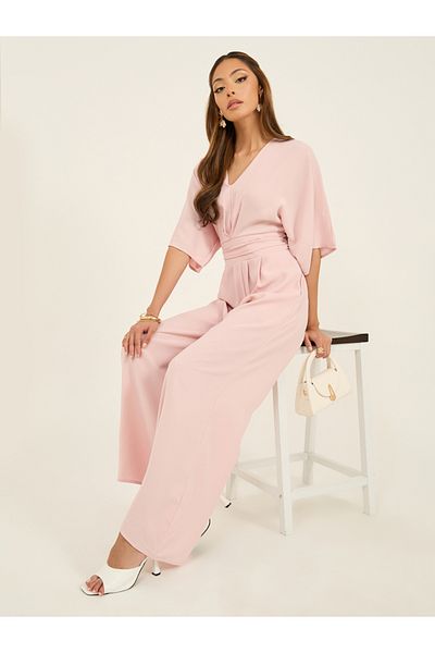 Styli pin stripe lapel collar tailored jumpsuit in wide legged  fit and shoulder pads