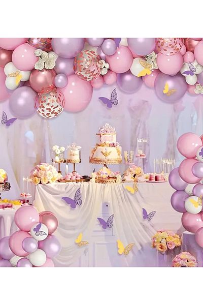 Çemrek Süs Parti Lilac Pink White Transparent Gold Sequin Balloon Chain Set of 100