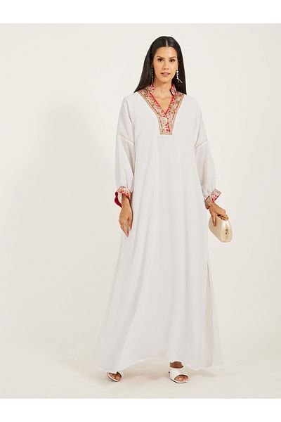 Maxim Creation By Styli Embroidered V-Neck Dropped Shoulder A-Line Kaftan