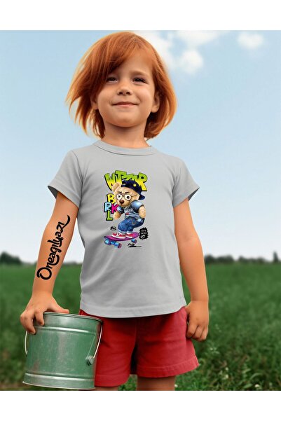 oneagılyazı Teddy Bear Printed Girl's Oversize T-Shirt