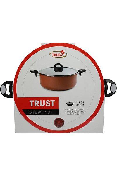 Trust Pro Non Stick Stew Pot with 2 Layered Aluminium Coating, 38 cm, Brown