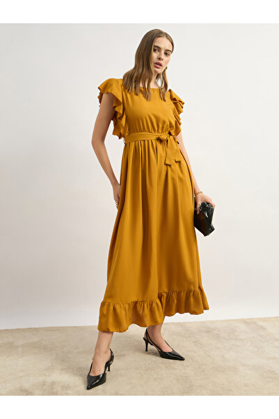 Styli فستان ميدي متعدد الطبقات بحاشية مكشكشة مع رباط على الخصر