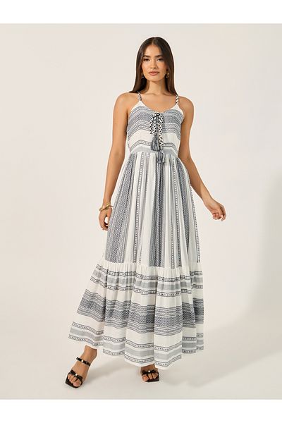 Styli Striped Strappy A-Line Maxi Dress