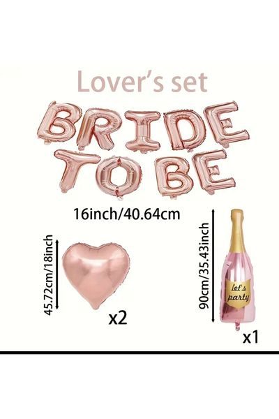 Çemrek Süs Parti Rosegold Bride to Be Foil Balloon Set Champagne Foil Balloon and Heart Foil Balloon 4 Pieces