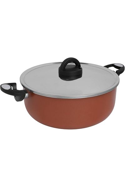 Trust Pro Non Stick Stew Pot with 2 Layered Aluminium Coating, 28 cm, Brown