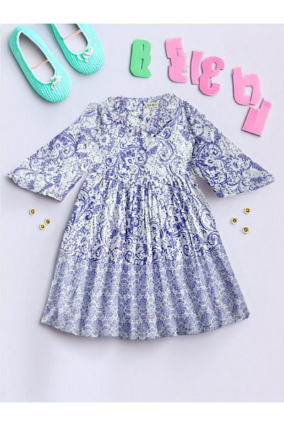 Bella Moda By Styli All-Over Print V Neck Long Sleeves Dress