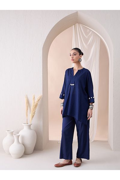 Femmella By Styli Textured Dobby High Low Kurta with Straight Pant Co-Ords