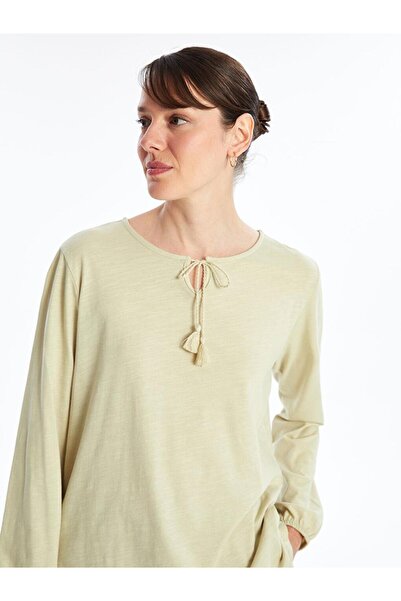 LC Waikiki Tie-Up Neckline Plain Long Sleeve Women's Blouse (S4)