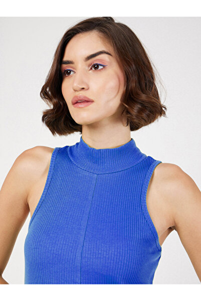 Sassafras By Styli Rib Knit Turtle Neck Sleeveless Midi Dress