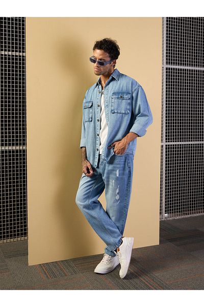 Mascln Sassafras By Styli Acid Washed Distressed Relaxed Fit Jeans