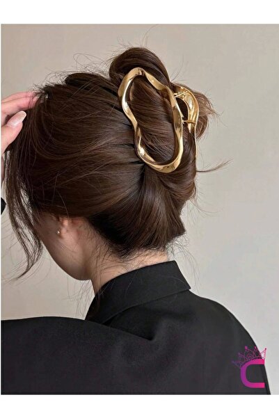 Cinderella تصميم هندسي ذهبي معدني محبب 11 سم - دبوس شعر عصري