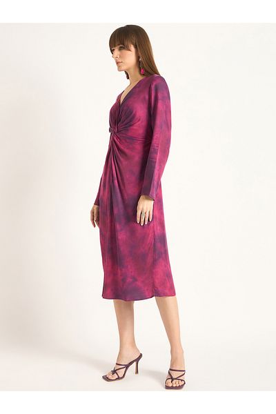Femmella By Styli Printed Front Twist Detail Midi Dress