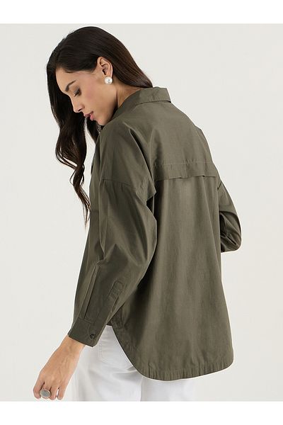 Femmella By Styli Solid Oversized Buttoned Spread Collar Shirt