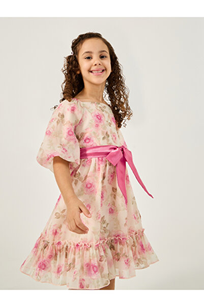 Styli فستان من الأورجانزا بطبعات الأزهار مع حزام ربطة عنق على شكل فيونكة