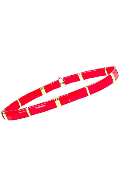 NAZLI TAKILAR Red Elastic Tila Bracelet''Love Fire''