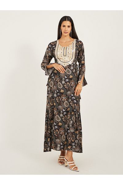 Maxim Creation By Styli All-Over Print Embroidered A-Line Jalabiya