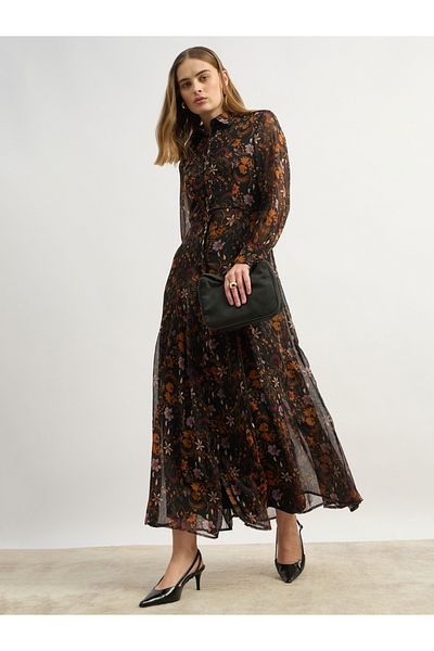 Styli Floral Print Long Sleeves Shirt Maxi Dress