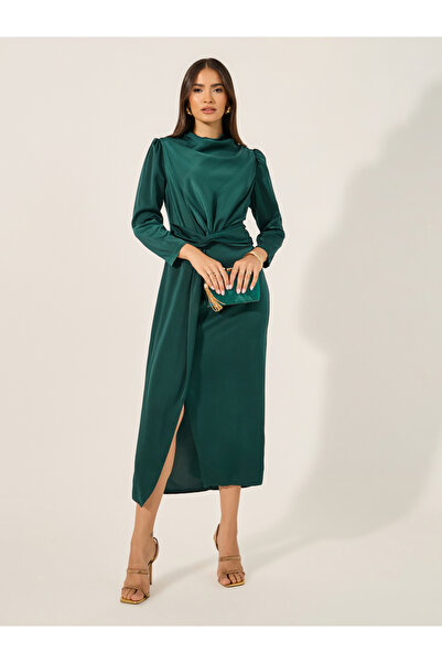Styli Front Slit Detail Tie-Up Detail Sheath Midi Dress