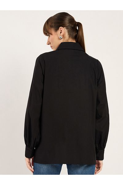 Femmella By Styli Solid Ruffle Detail Spread Collar Shirt