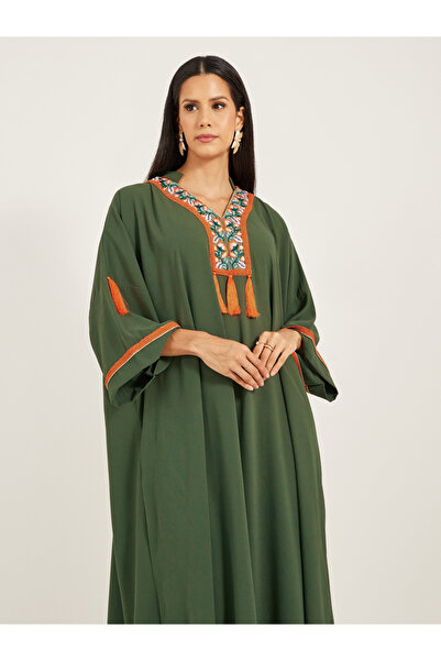 Maxim Creation By Styli Embroidered V-Neck Tasseled A-Line Kaftan