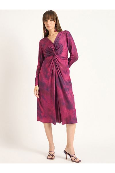 Femmella By Styli Printed Front Twist Detail Midi Dress