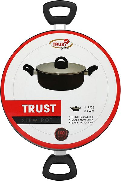 Trust Pro Non Stick Stew Pot with 2 Layered Aluminium Coating, 24 cm, Brown