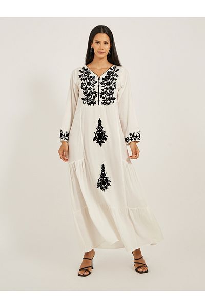 Maxim Creation By Styli Embroidered V-Neck A-Line Tiered Kaftan