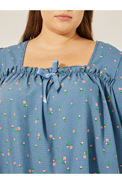 Styli Plus Size Floral Print Top and Pyjama Pants Set