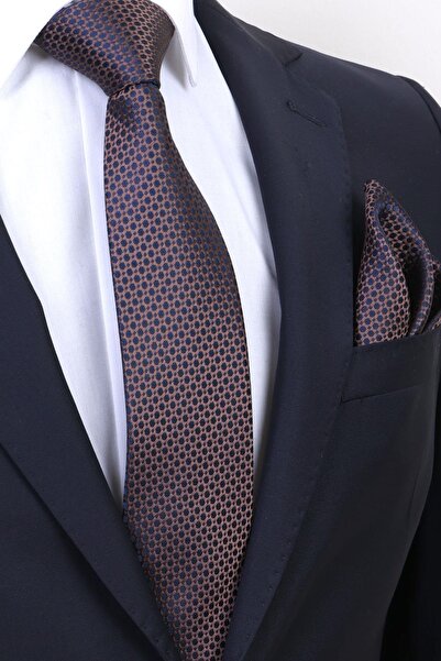 Esgue Σετ δώρου με μοτίβο καφέ μπλε γραβάτα & μαντήλι & μανικετόκουμπα