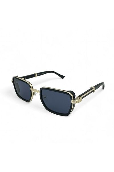 SuperStep Black Blue Lens Gold Detailed Sunglasses - Rectangular Design