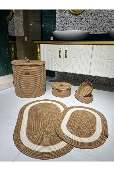 Türkmen Ev Tekstil Jüt Hasır Banyo seti ,40 x 45 çamaşır sepeti ,Banyo paspası,makyaj sepeti,Kirli sepeti, Banyo,dekor