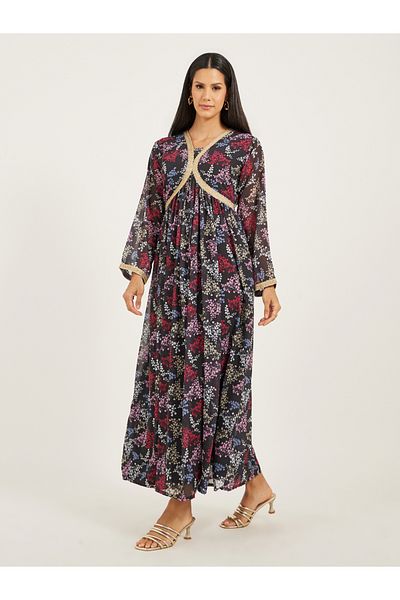 Maxim Creation By Styli Printed A-Line Lace V-Neck Kaftan