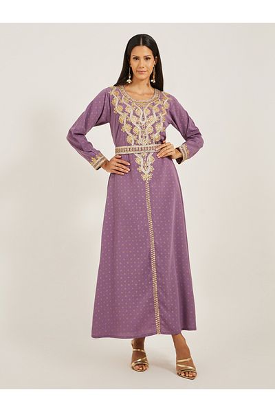 Maxim Creation By Styli Embroidered Round Neck Belted A-Line Kaftan