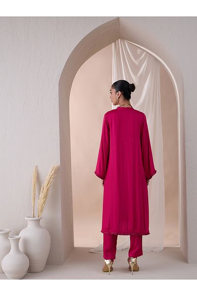 Femmella By Styli Fringe Hem Button Detail Kurta with Straight Pant Co-Ords
