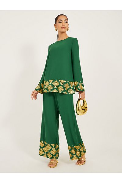 Styli Gold Border print Top and Pant modest set