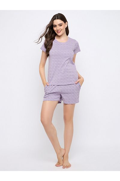 Clovia By Styli Printed Round Neck Top and Shorts Pyjama Set
