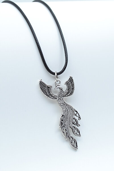 Bu Farklı Mistik ve Özgün: Zümrüdü Anka Kuşu Kolye Deri İp Detaylı Gümüş Kaplama Unisex