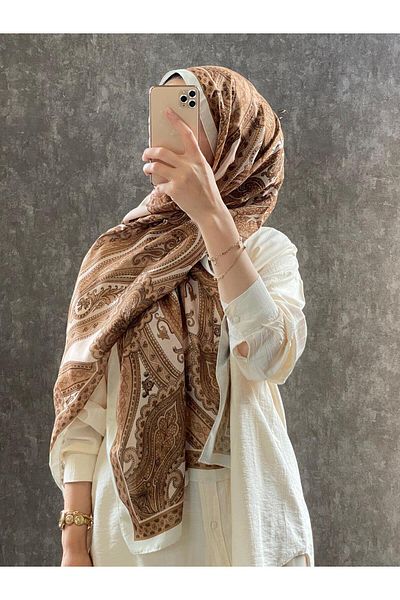 VaVscarfs Etro Pattern Cotton Silk Shawl Caramel-Ecru