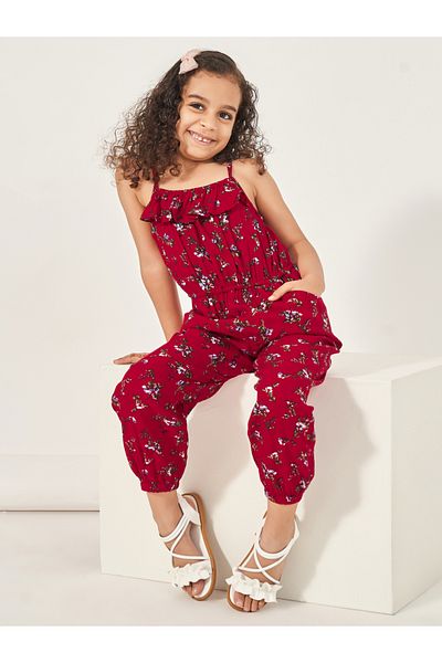 Styli All-Over Print Strappy Ruched Waist Jumpsuit