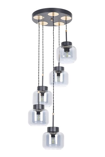 MŞ Aydınlatma Kama Black Gold 5 Smoked Glass Pendant Lamp Chandelier