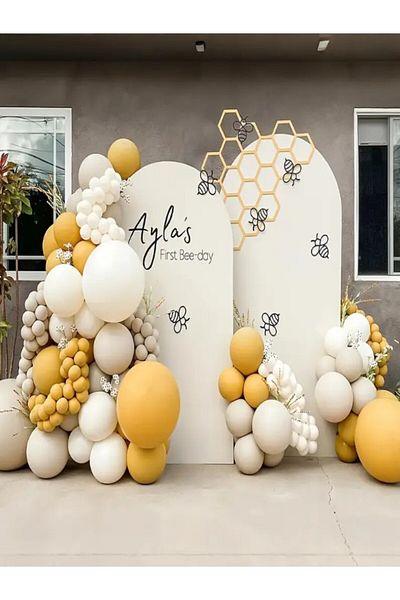 party mix Yellow Balloon Chain Set of 100 |   White Balloon Set |   Cream Birthday Balloon Set