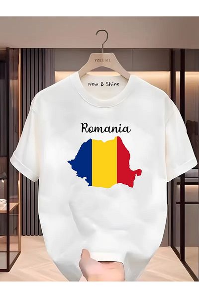 New Shine 1 tricou este un cadou pentru achiziții de 6 și mai sus în coș - Tricou oversize imprimat cu steagul României